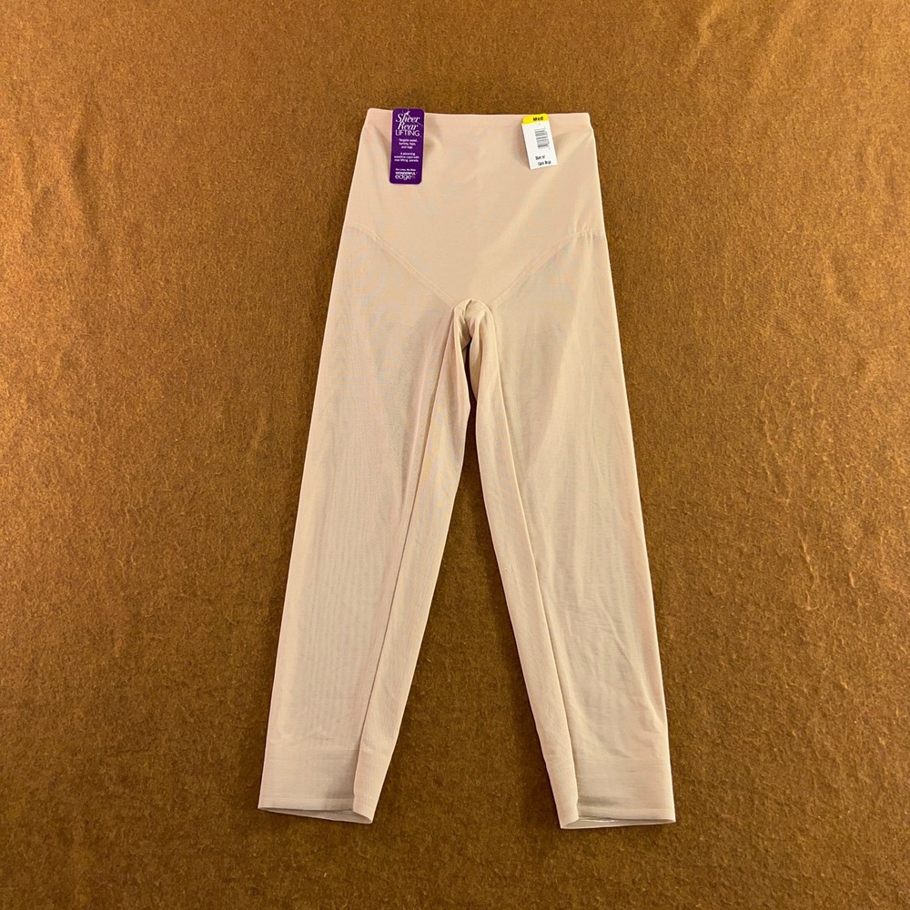 Naomi & Nicole Womens Med Beige Sheer Rear Lifting Shapewear Leggings New *Flaw